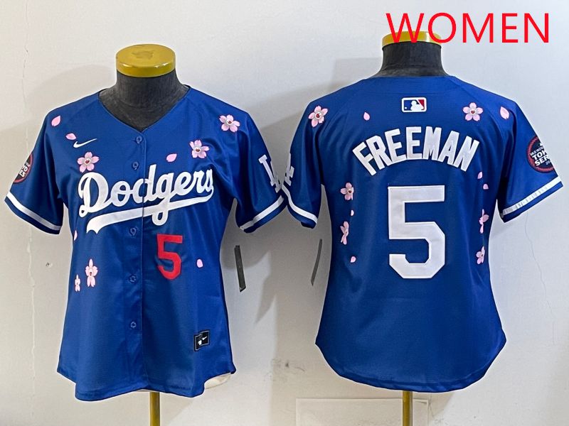 Women Los Angeles Dodgers 5 Freeman Blue Sakura Edition 2025 Nike MLB Jersey style 6